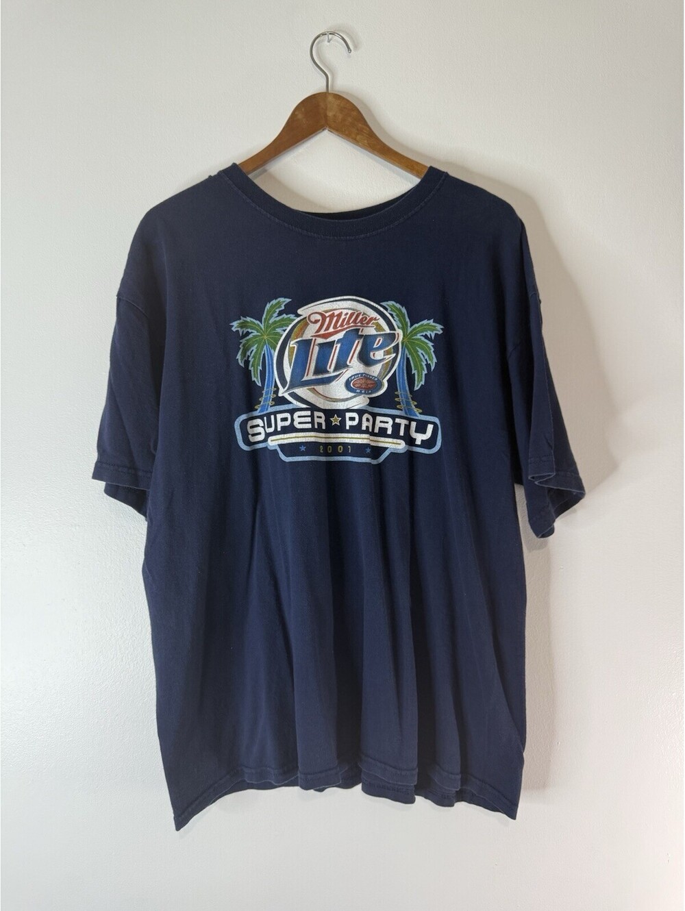 Miller Lite Shirt Mens XL Short Sleeve Beer Super Bowl Party Retro Blue